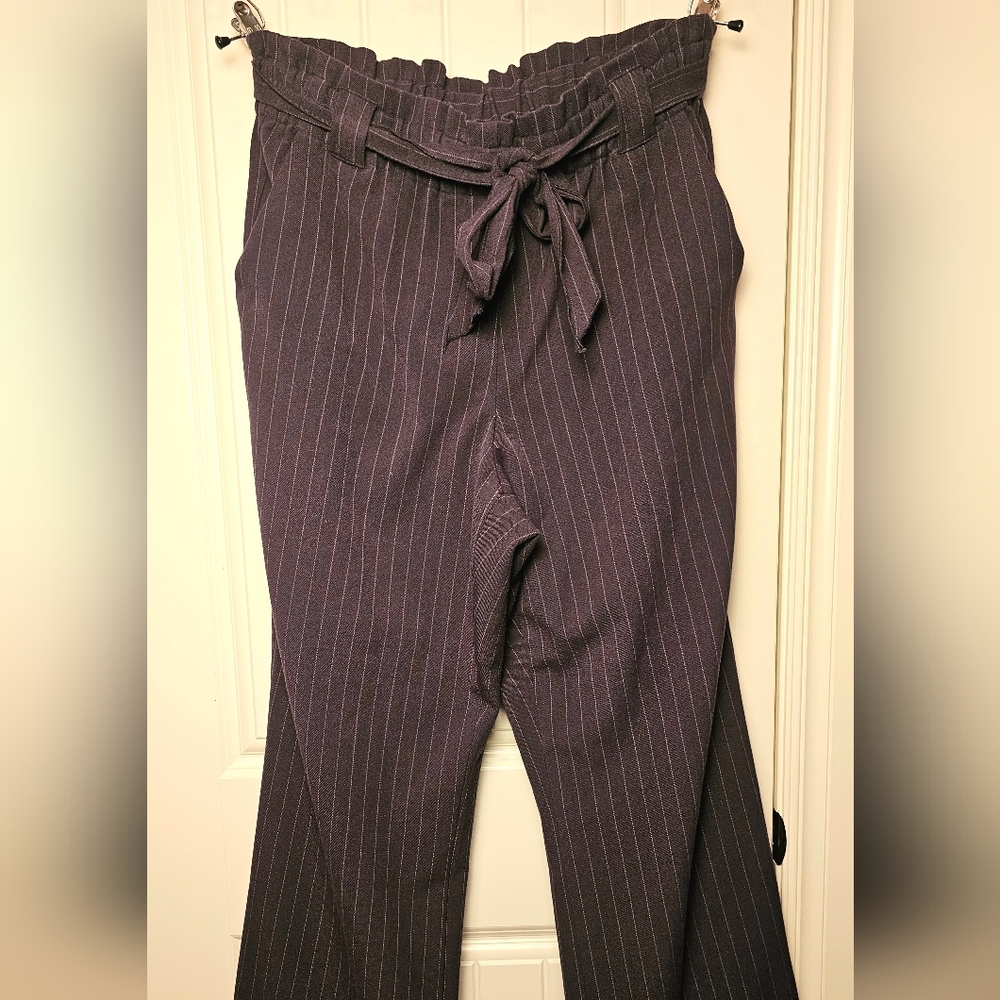 [LANE BRYANT] Paperbag Zip Up Waist Tie Light Pink Strips // Brown Pants 《16》